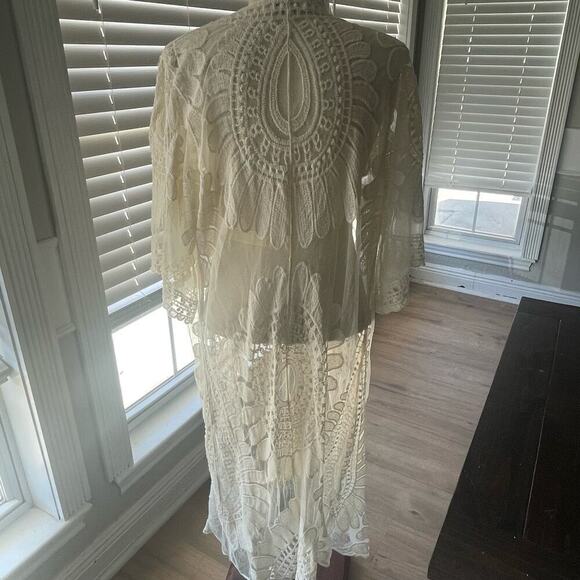 Rebellion Again Size Medium Crochet Sheer Kimono Duster Cream Ivory Boho - Picture 5 of 5